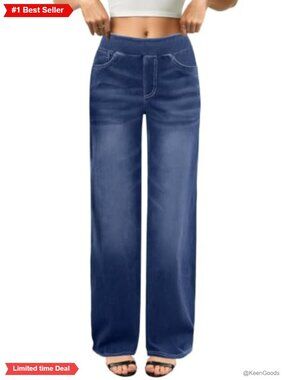 Wide Leg Jeans High Waisted Stretchy Pull On Sweatpant Jeans